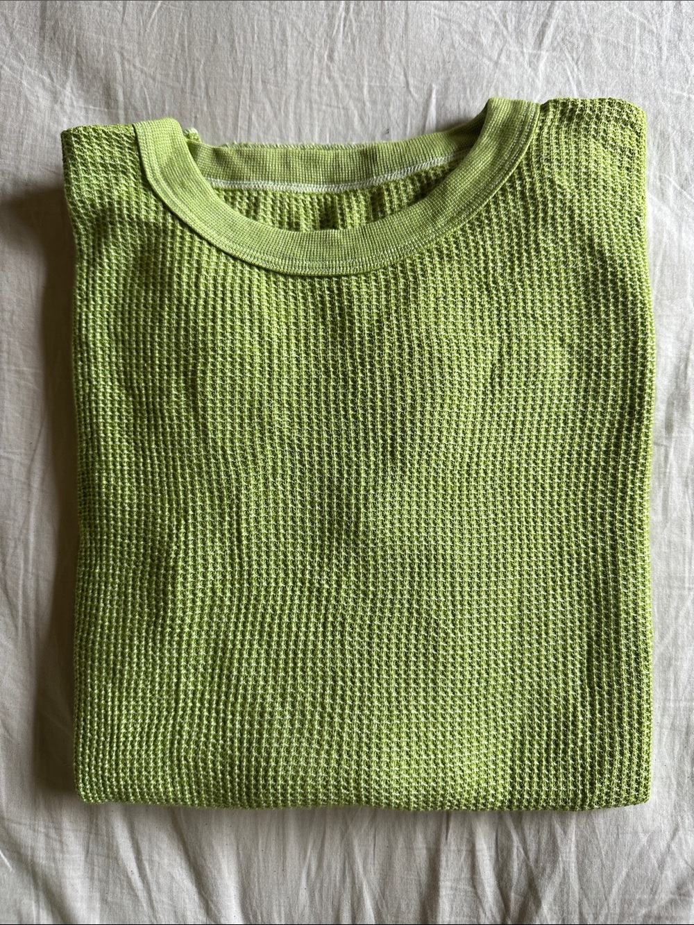 Unisex Lime Green Waffle Knit Long Sleeve Top with Black Graphic Sleeves - Picture 2 of 3